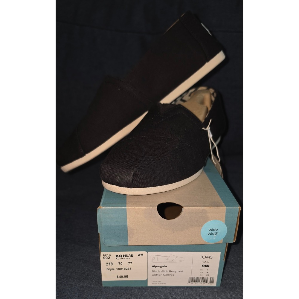 TOMS Alpargata Black Recycled Cotton Canvas Slip On Shoes 10018284 Womens 9W - Picture 2 of 4